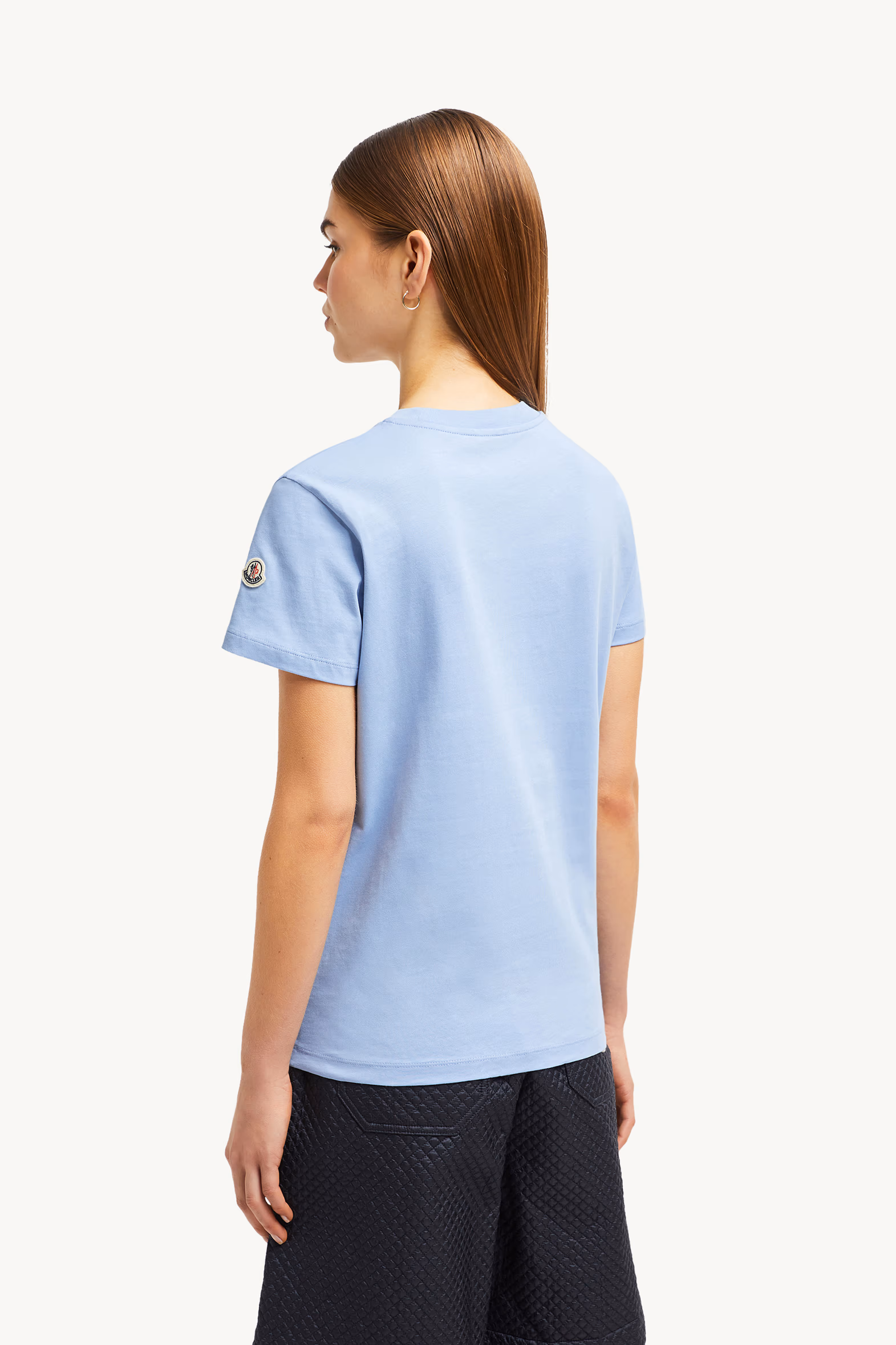 Camiseta de algodón con logotipo tonal bordado Mujer Azul claro Moncler 5